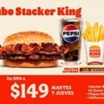 Cupón Burger King combo Stacker King Doble por $149 los martes y jueves