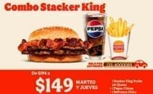 Burger King: Cupón combo Stacker King Doble por $149 1 Cupón Burger King combo Stacker King Doble por $149 los martes y jueves