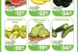 Folleto HEB precios bajos en frutas y verduras del 8 al 14 de octubre 2024