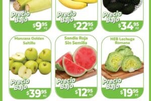 Folleto HEB precios bajos en frutas y verduras del 15 al 21 de octubre 2024