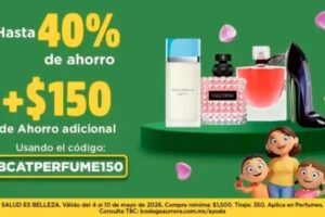 Cupón Bodega Aurrera: Perfumes $150 de descuento en la compra $1500